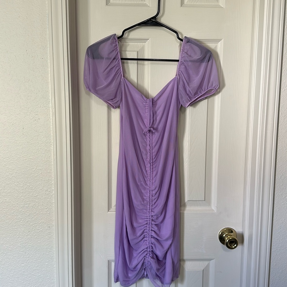 NWT Blue Blush lilac mesh ruched mini dress